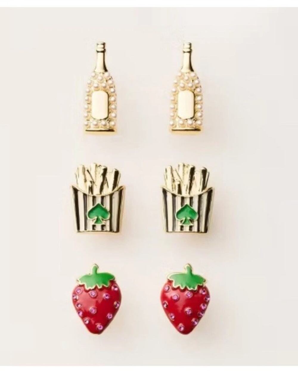 Kate Spade x Target Stud Earrings - Strawberry, French Fries, Champagne 3 Pairs